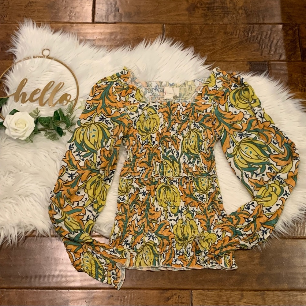 Anthropologie The Rayna Relaxed Blouse Size XS Floral Long sleeve New